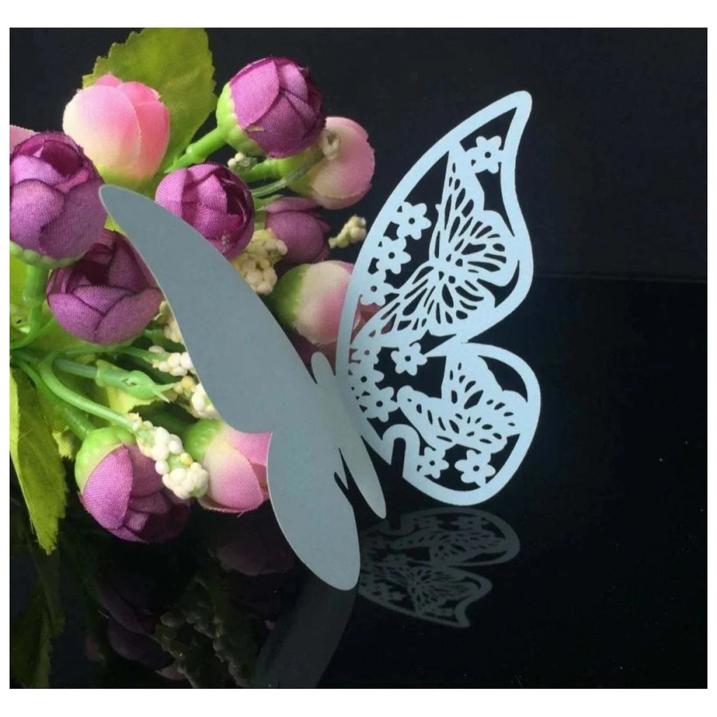 Butterfly Laser-Cut Wine Glass Name Cards – 20 Pack, 11 cm