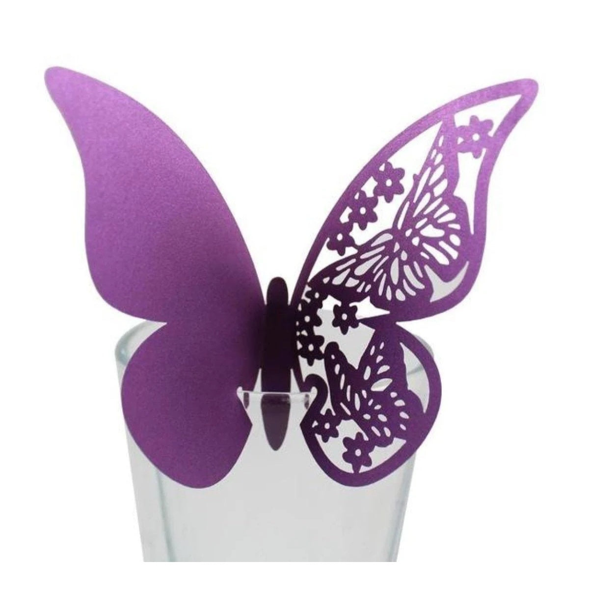 20x Wine Glass Wedding Name Cards for Weddings Butterfly Laser Cut Paper Table Place Card 11cm - Purple - Asia Sell