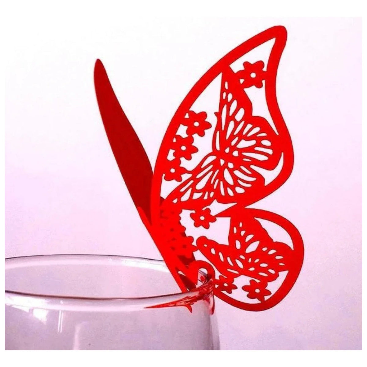20x Wine Glass Wedding Name Cards for Weddings Butterfly Laser Cut Paper Table Place Card 11cm - Red - Asia Sell