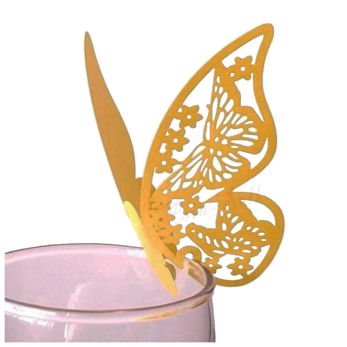 20x Wine Glass Wedding Name Cards for Weddings Butterfly Laser Cut Paper Table Place Card 11cm - Tan - Asia Sell