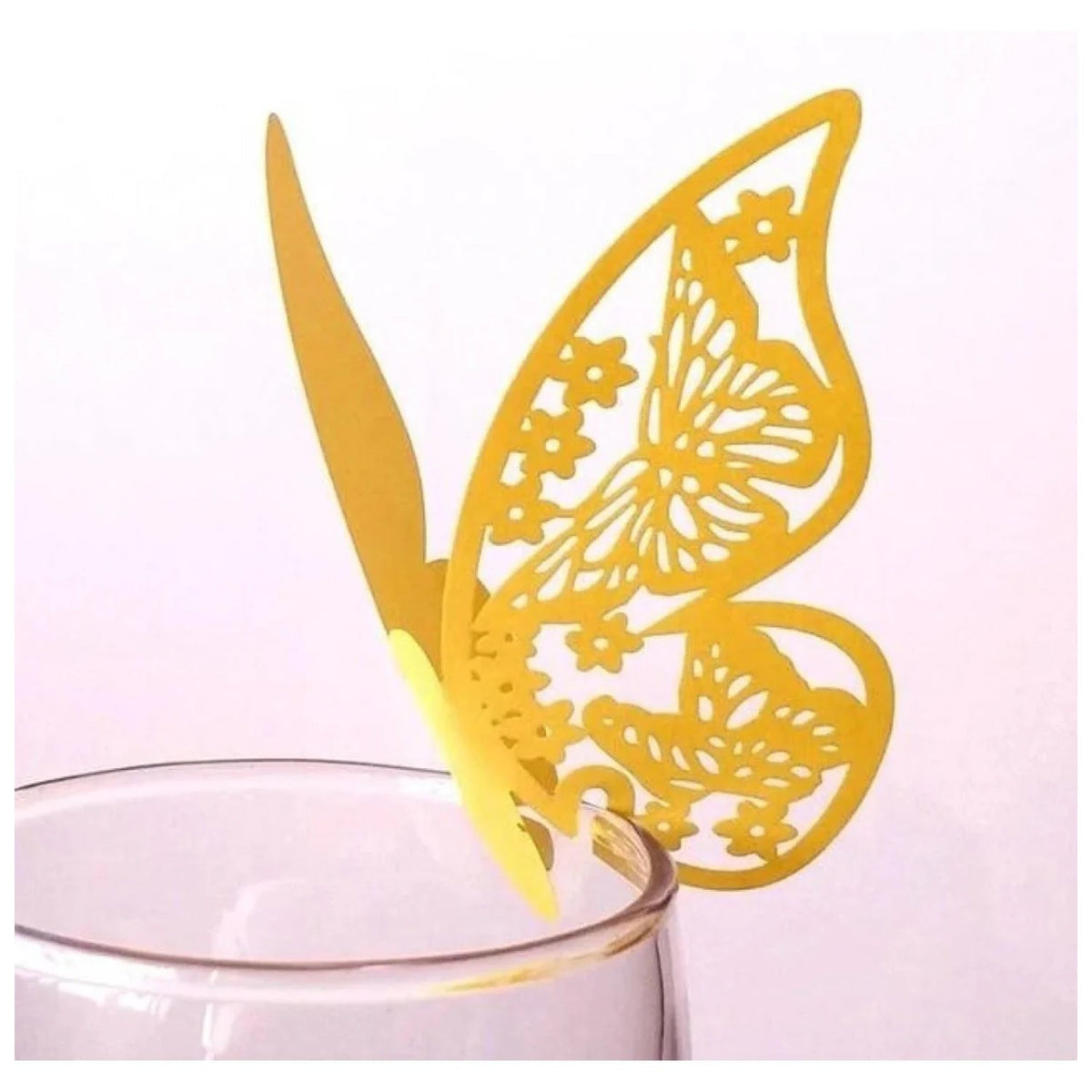 20x Wine Glass Wedding Name Cards for Weddings Butterfly Laser Cut Paper Table Place Card 11cm - Yellow - Asia Sell