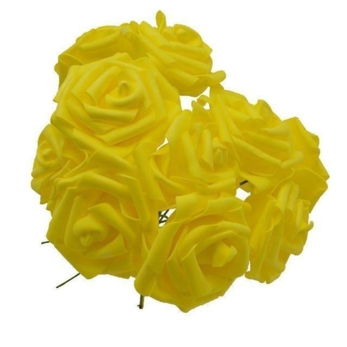 20 Yellow 7cm Foam Rose Stem Flowers for Wedding Bouquet