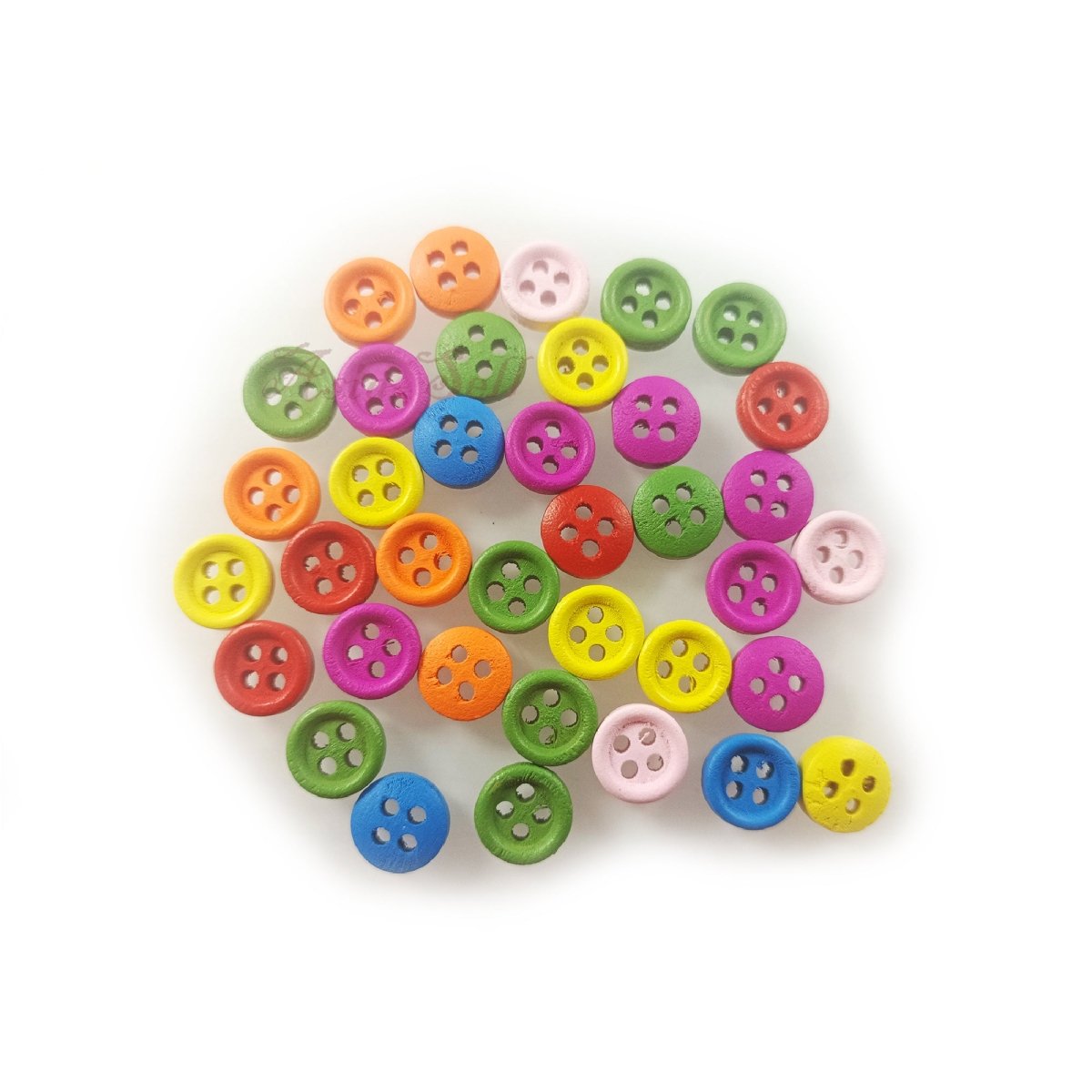 9mm Wood Buttons 4-Hole Flatback Coloured – 25pcs