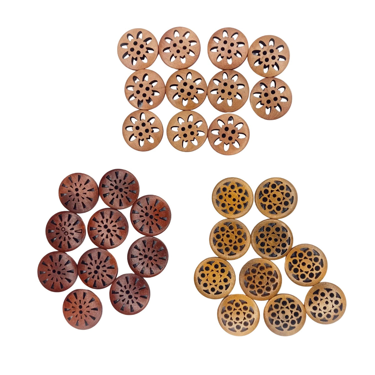 Carved Wooden Buttons 18-25mm Brown Cut-Out 2-Hole