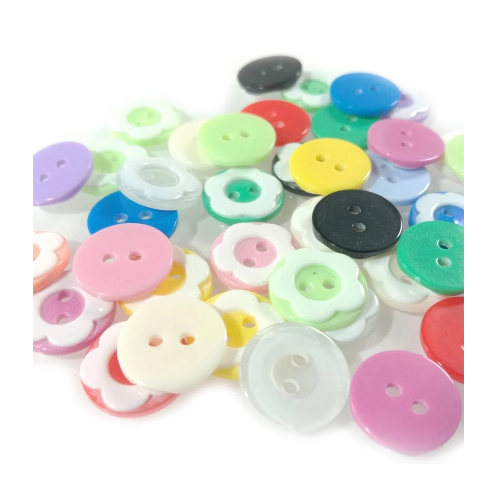 25pcs 13mm Two-Tone Flower Buttons 2-Hole Mixed White