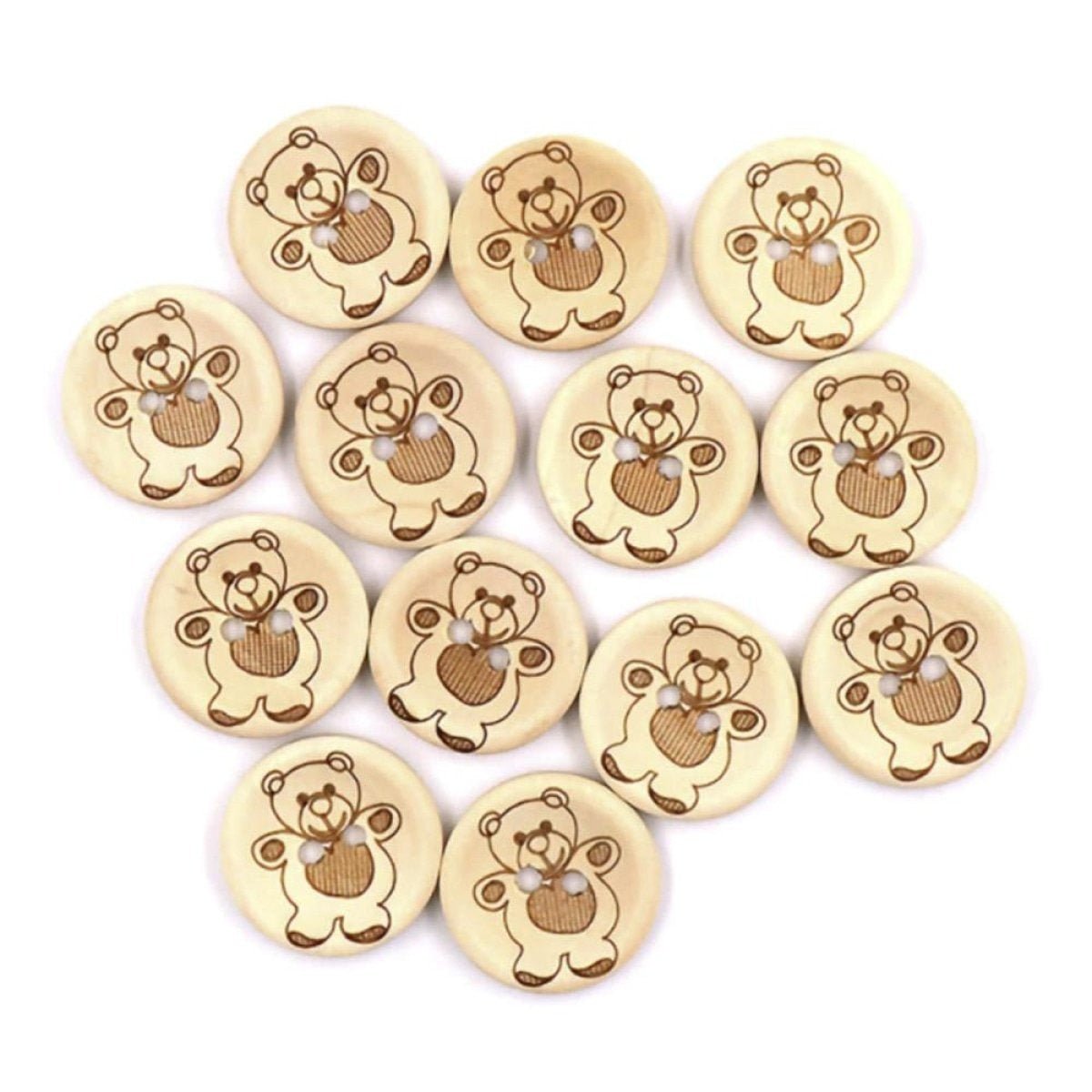 25pcs 15mm Wooden Buttons 2-Holes Teddy Pattern