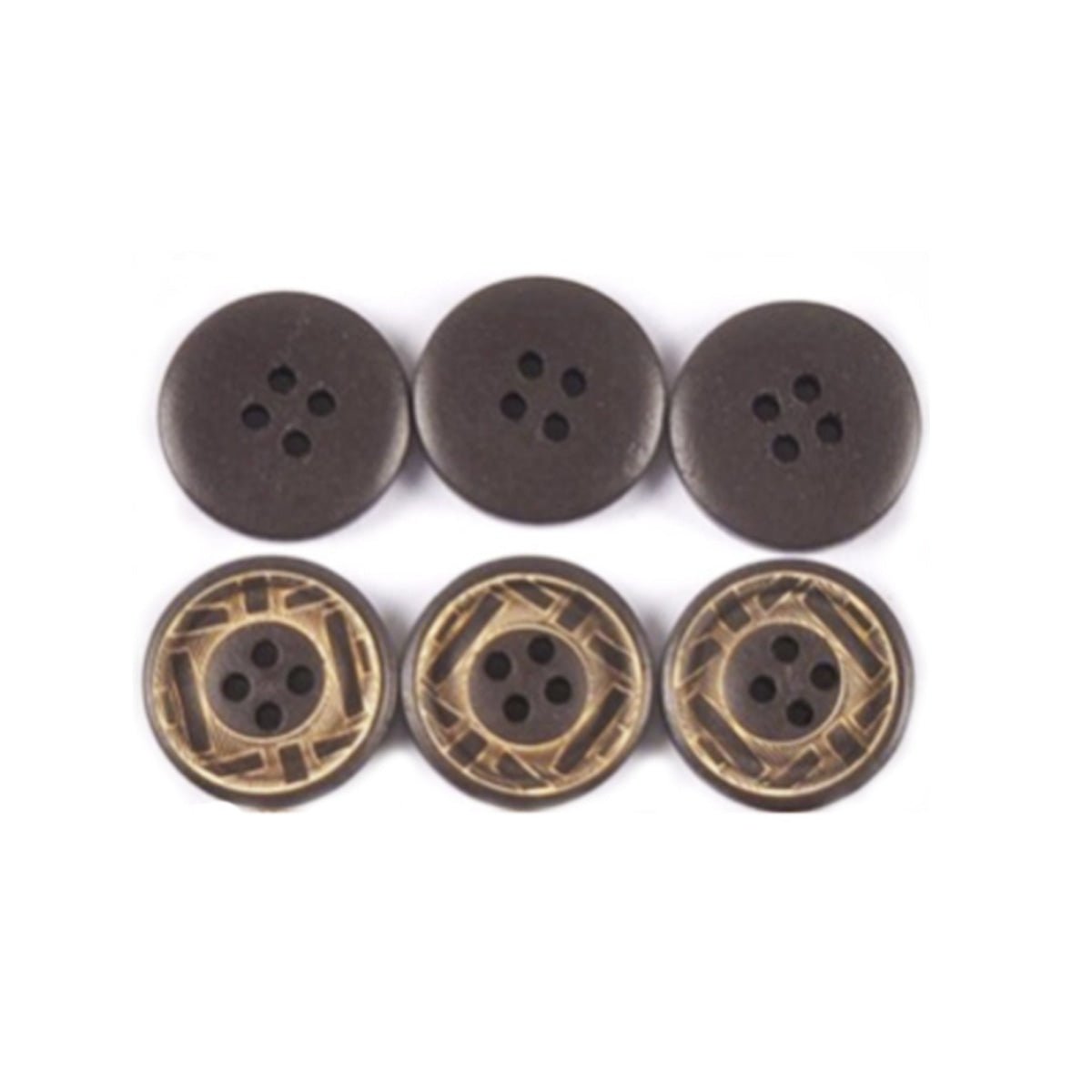 25 Dark Brown Patterned Buttons 20mm 4-Hole Rimmed Bevelled Edge