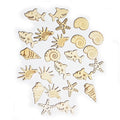 25pcs Wooden Sea Animal Craft Pieces – Shark, Starfish, Clam, Seashell