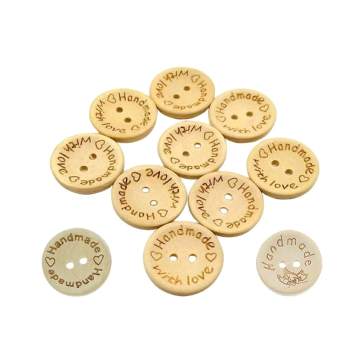 25pcs Wooden 2-Hole Buttons – Handmade Love Round
