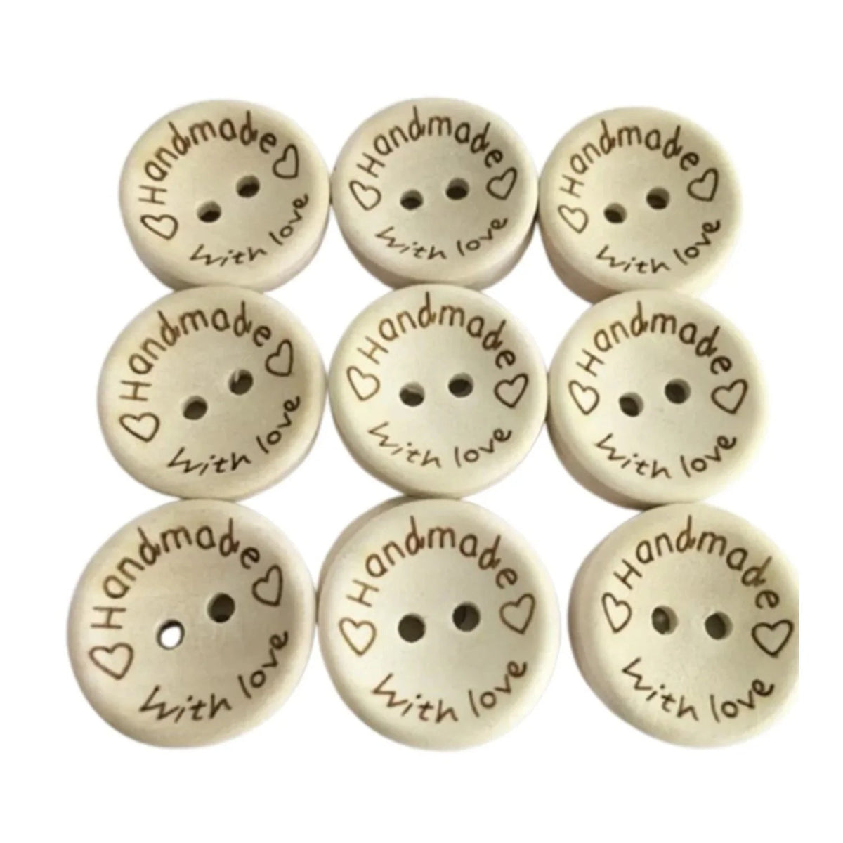 25pcs Wooden 2-Hole Buttons – Handmade Love Round