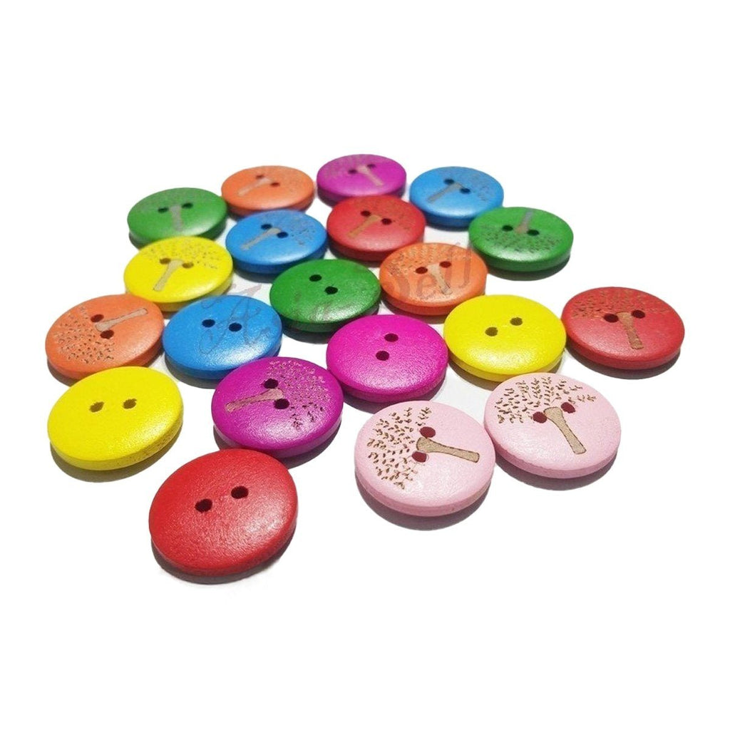 25pcs Wooden Tree Design Buttons 20mm 2-Hole