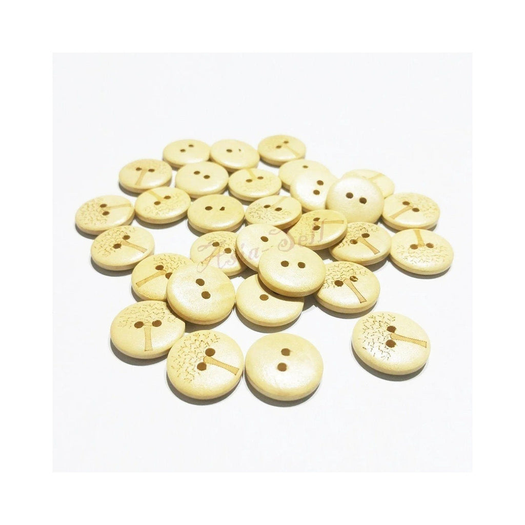 25pcs Wooden Tree Design Buttons 20mm 2-Hole