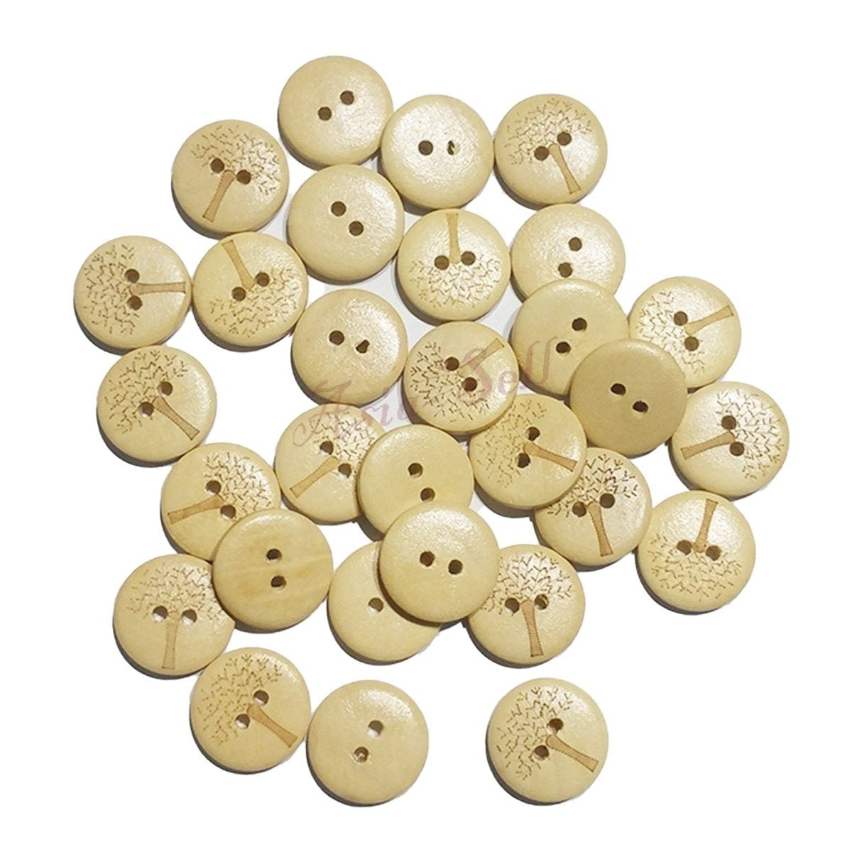 25pcs Wooden Tree Design Buttons 20mm 2-Hole – Natural colour