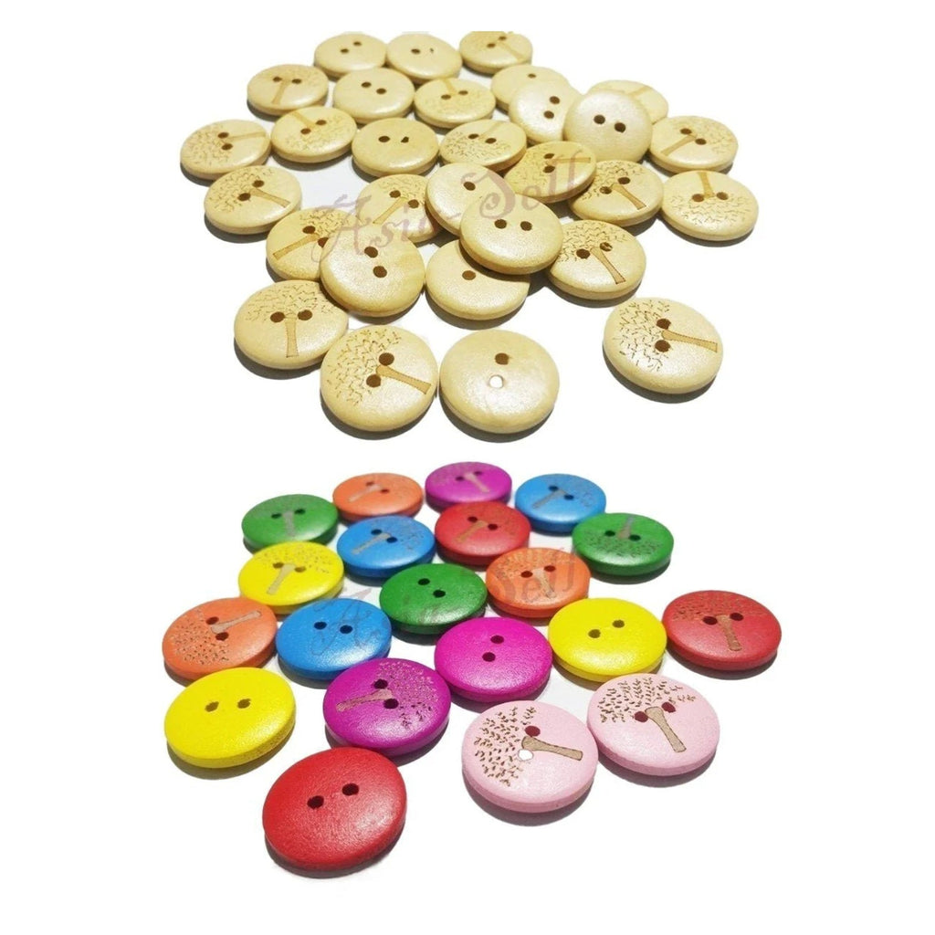 25pcs Wooden Tree Design Buttons 20mm 2-Hole