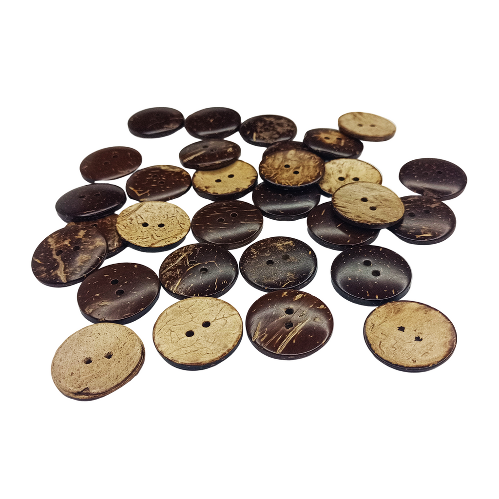 25pcs 2 Holes Coconut Shell Round Wooden Buttons 25mm – Collection of coconut shell buttons on a white background