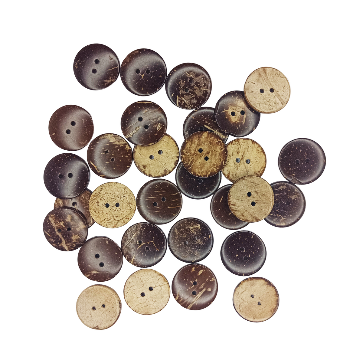 25pcs 2 Holes Coconut Shell Round Wooden Buttons 25mm – Collection of brown and beige buttons on a white background