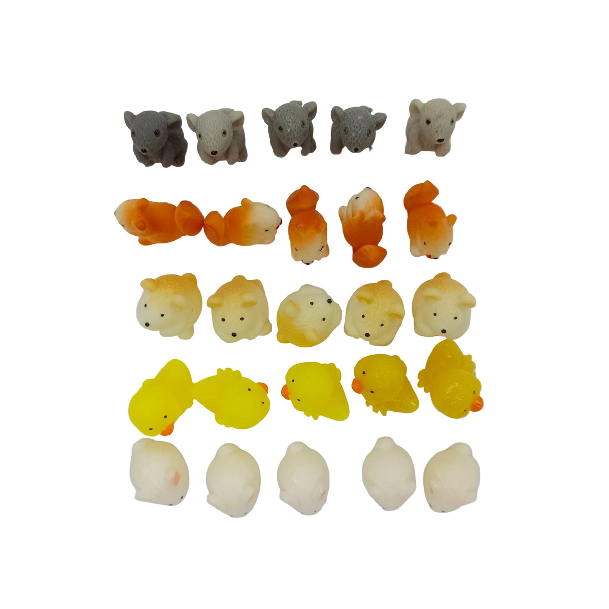 25pcs Tiny Animal Resin Figurines – Collection of small animal figurines arranged in rows on a white background