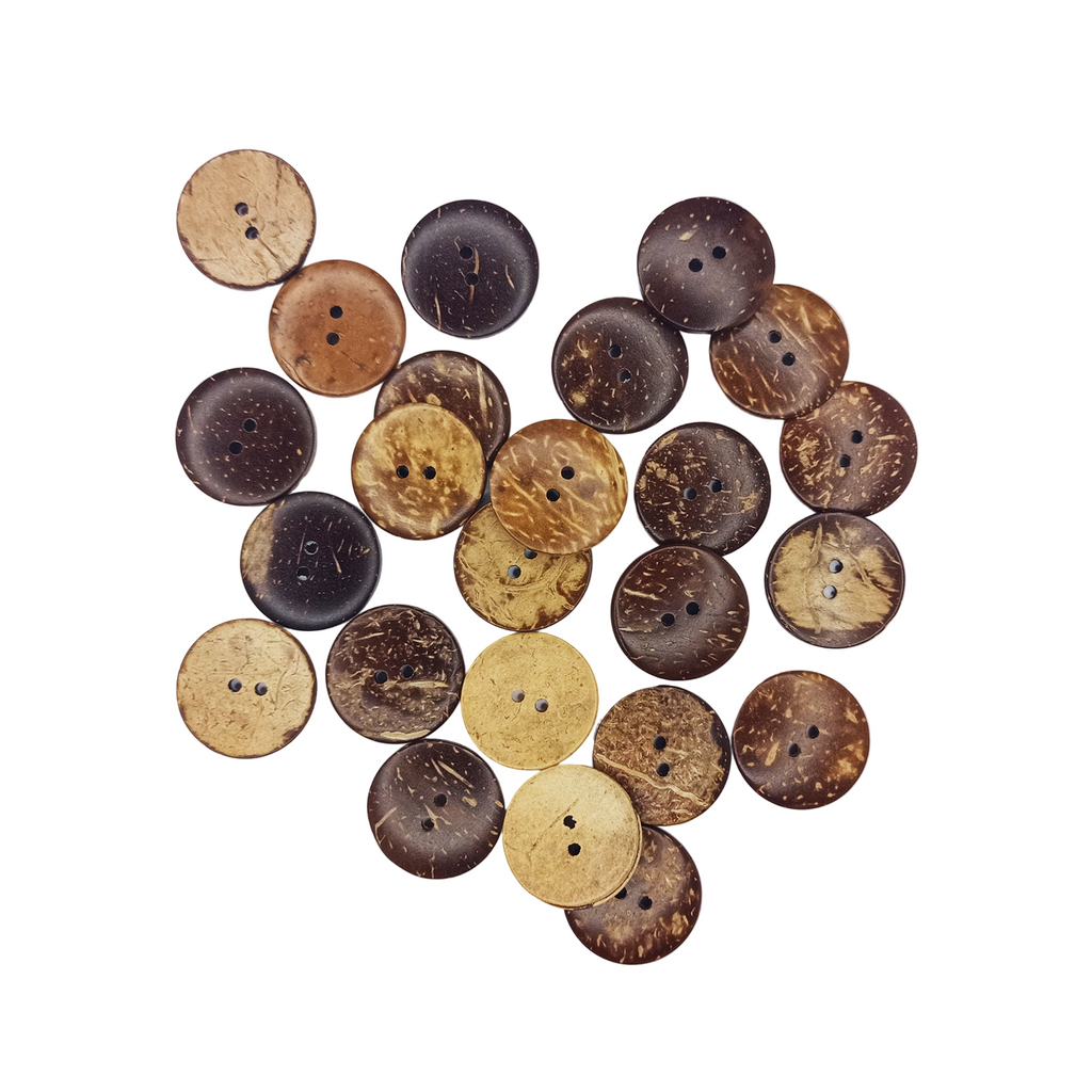 30mm Coconut Shell Round Clothing Buttons – 25pcs – Collection of coconut shell buttons on a white background