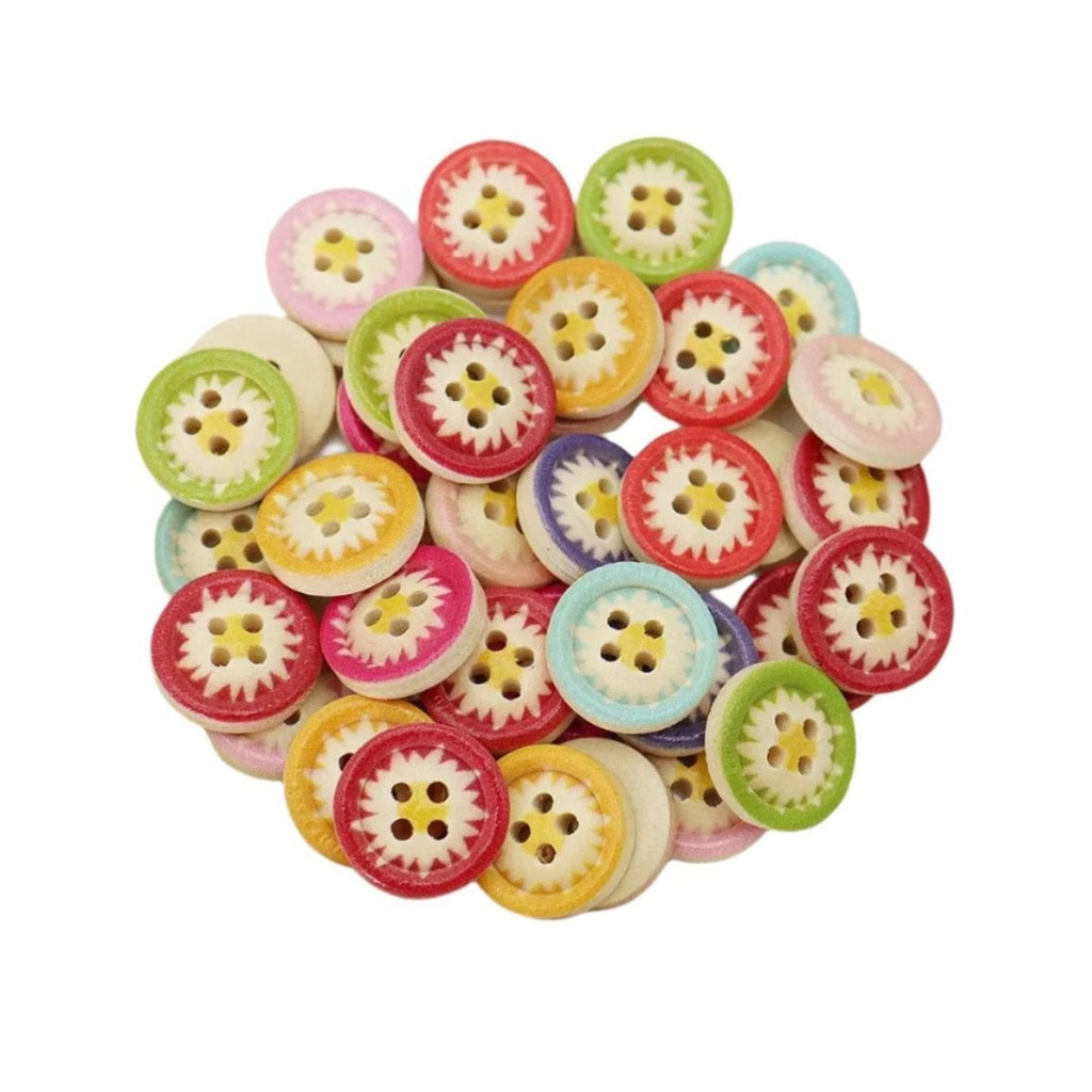 25pcs 15mm 4-Hole Daisy Flower Buttons Multicoloured