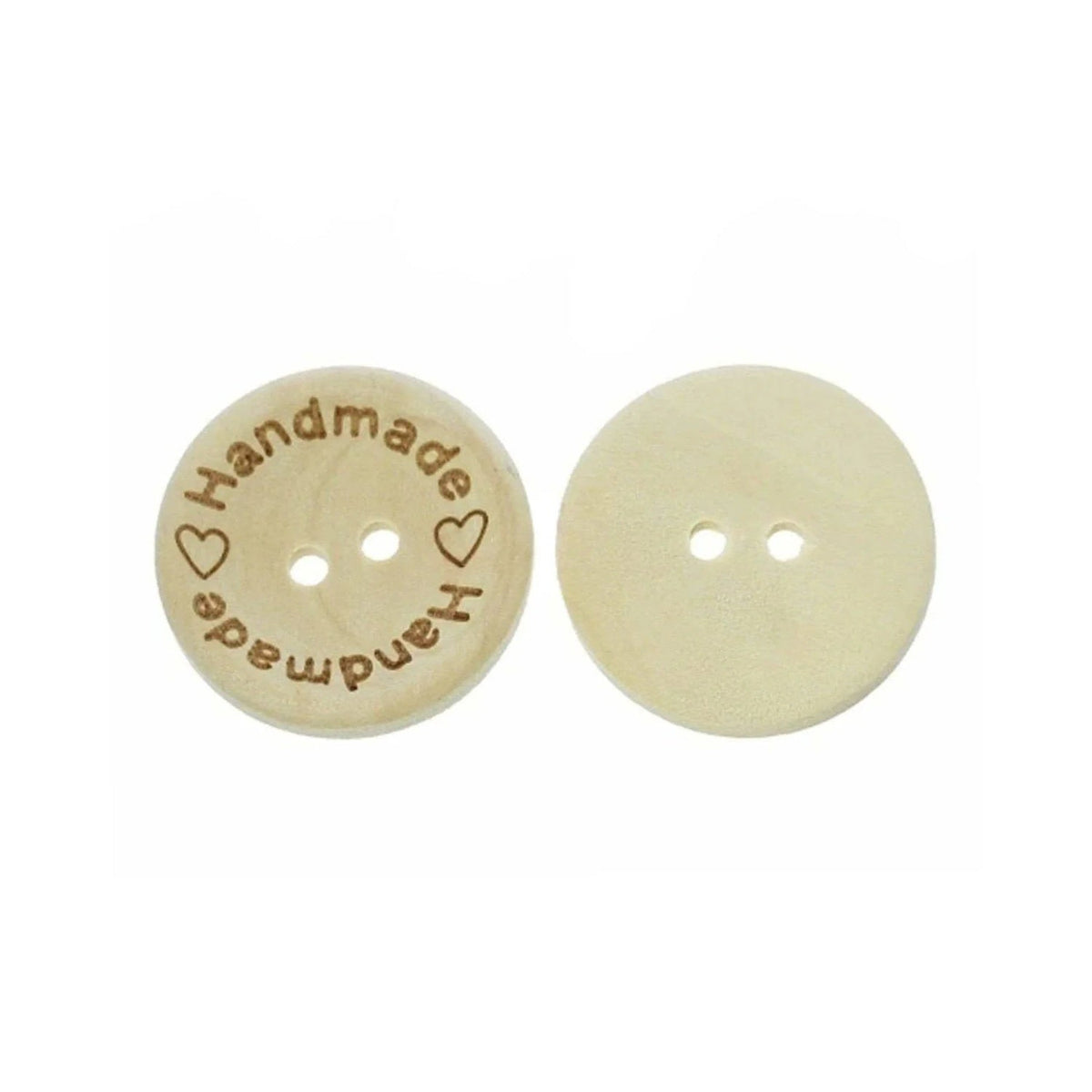 25x 15mm Round Wooden Buttons – 2-Hole, Flatback