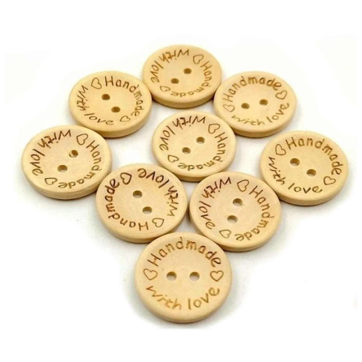 25x 25mm "Handmade with Love" Round Wooden Buttons