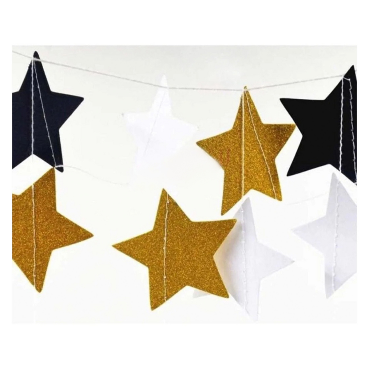 2pcs 2m 5cm Black Gold Glitter Stars Garland