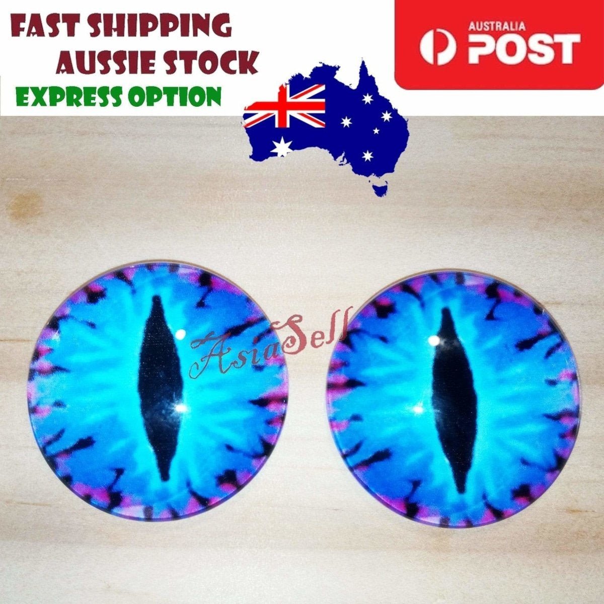 2pcs 30mm Round Glass Eyes for Cats, Dolls, Toys, Dinosaur – Blue Narrow