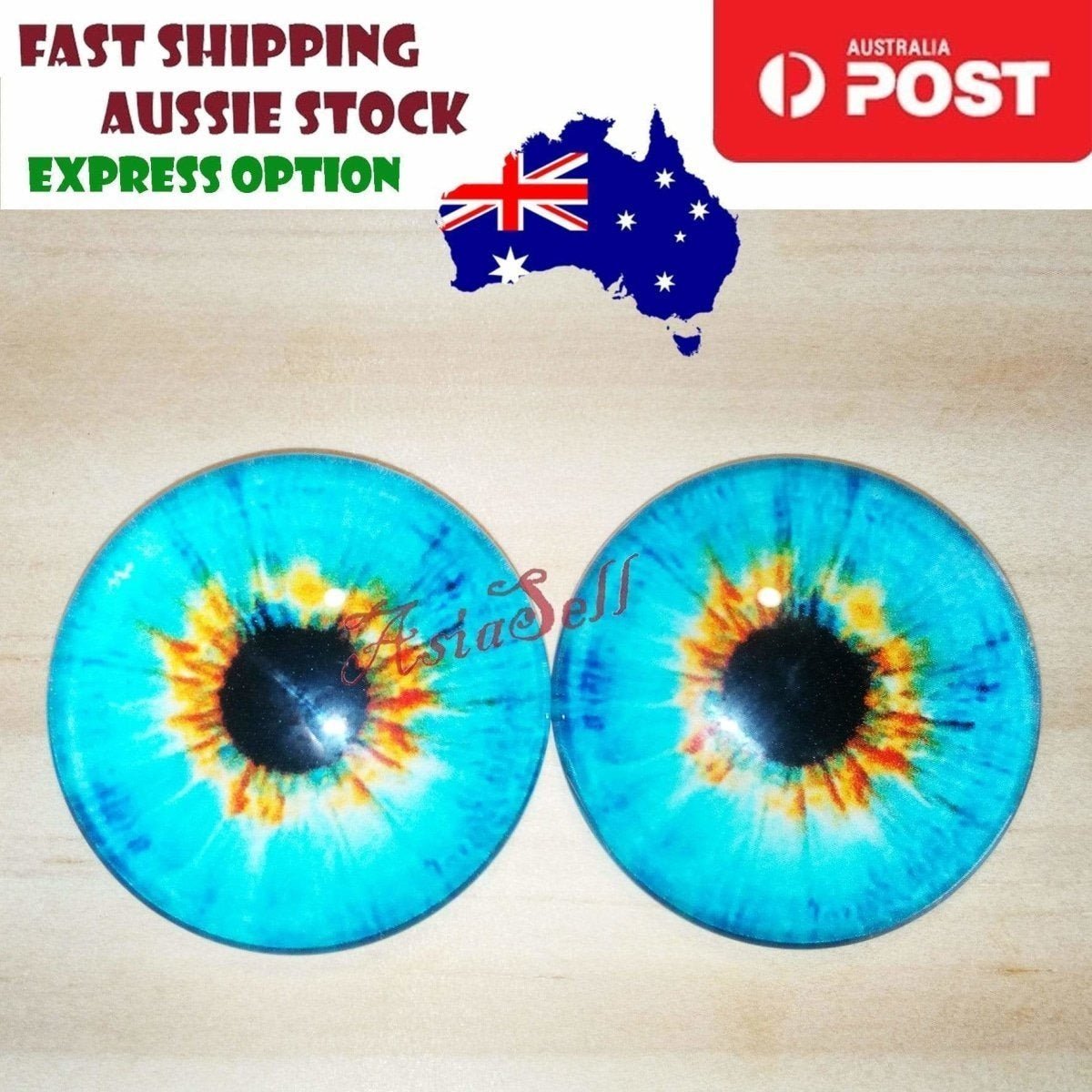 2pcs 30mm Round Glass Eyes for Cats, Dolls, Toys, Dinosaur – Blue & Yellow Round