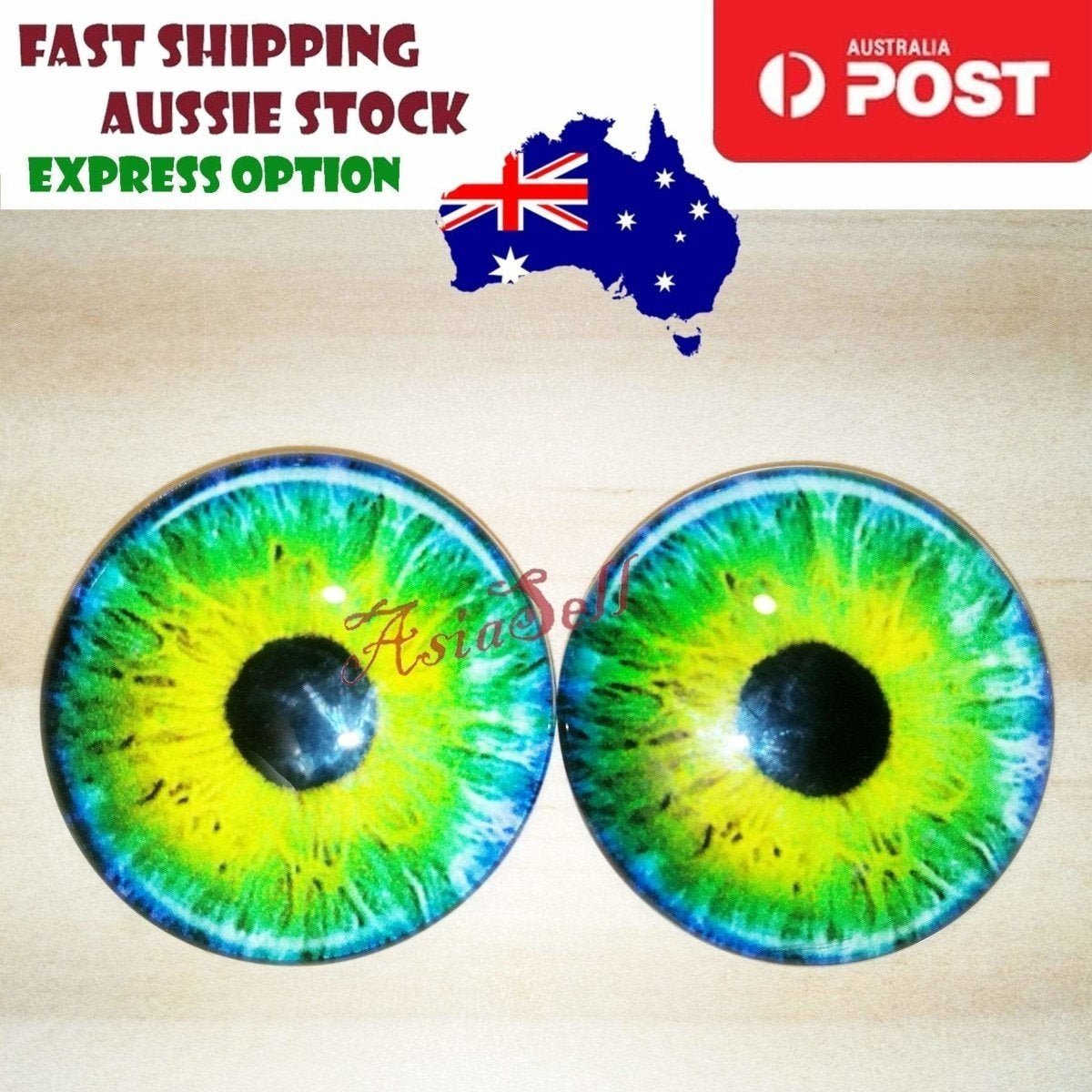 2pcs 30mm Round Glass Eyes for Cats, Dolls, Toys, Dinosaur – Green & Light Green Round