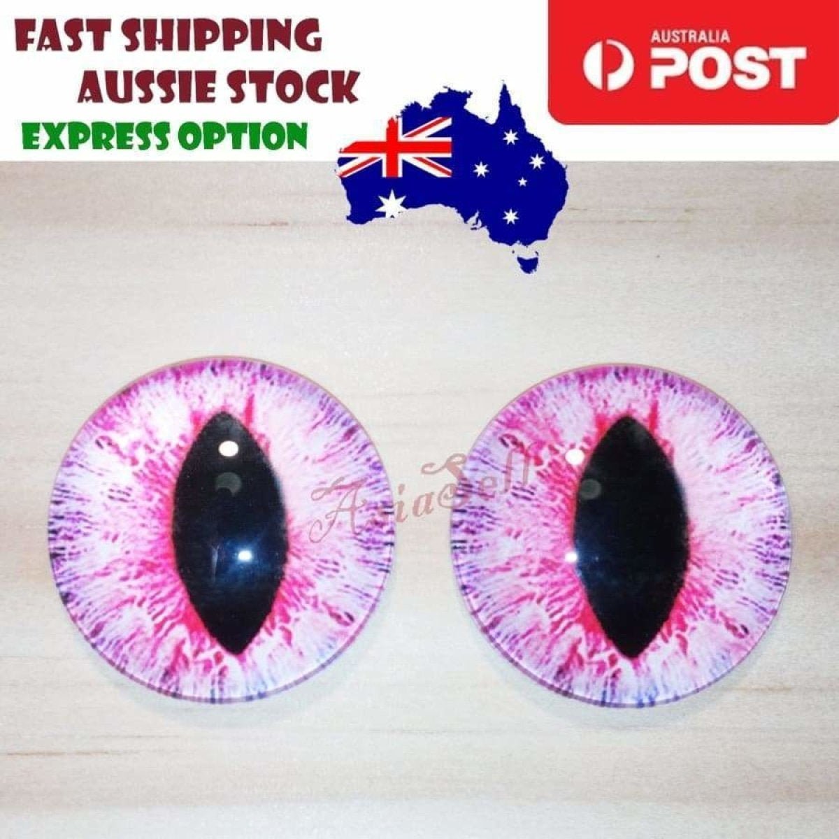 2pcs 30mm Round Glass Eyes for Cats, Dolls, Toys, Dinosaur – Pink Red White Oval