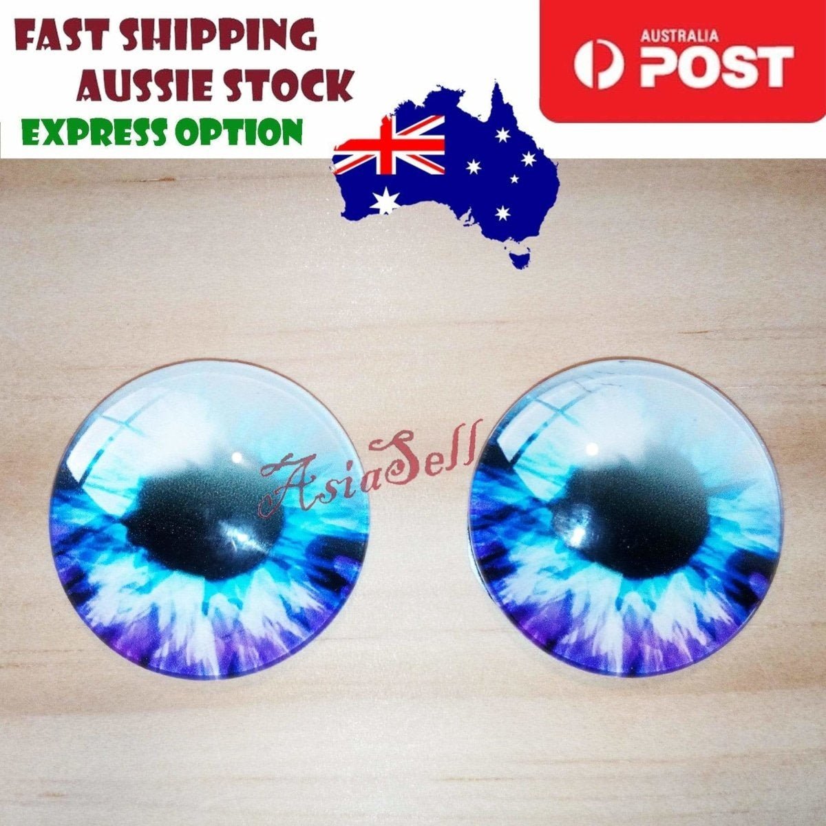 2pcs 30mm Round Glass Eyes for Cats, Dolls, Toys, Dinosaur – Purple Blue White Round