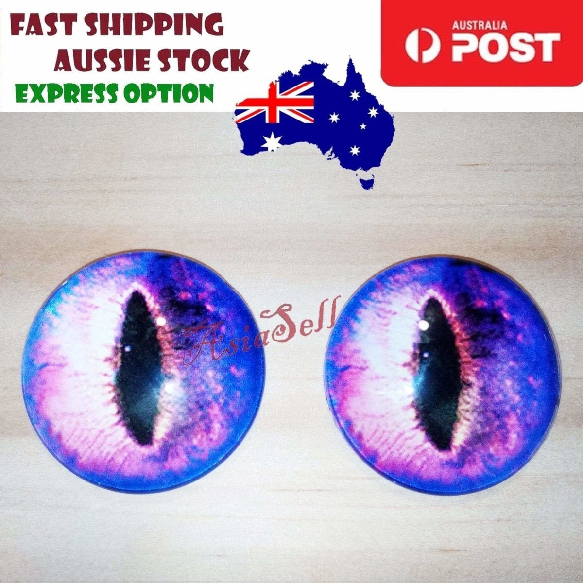 2pcs 30mm Round Glass Eyes for Cats, Dolls, Toys, Dinosaur – Purple & Pink Narrow