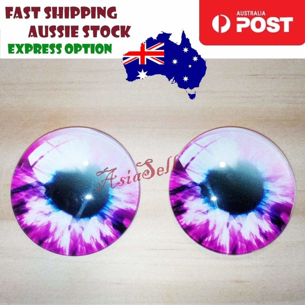 2pcs 30mm Round Glass Eyes for Cats, Dolls, Toys, Dinosaur – Purple & White Round