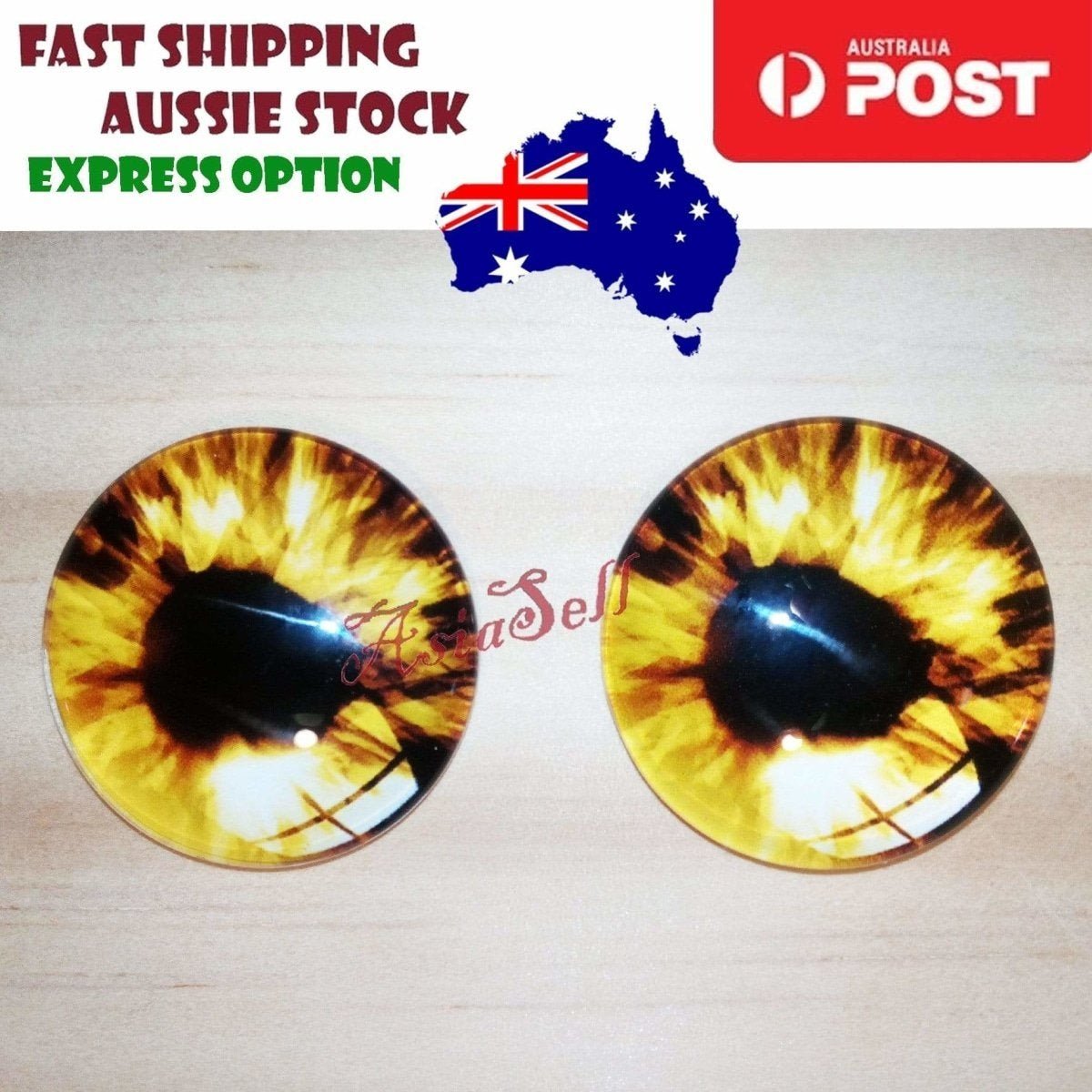 2pcs 30mm Round Glass Eyes for Cats, Dolls, Toys, Dinosaur – Yellow & Black Round
