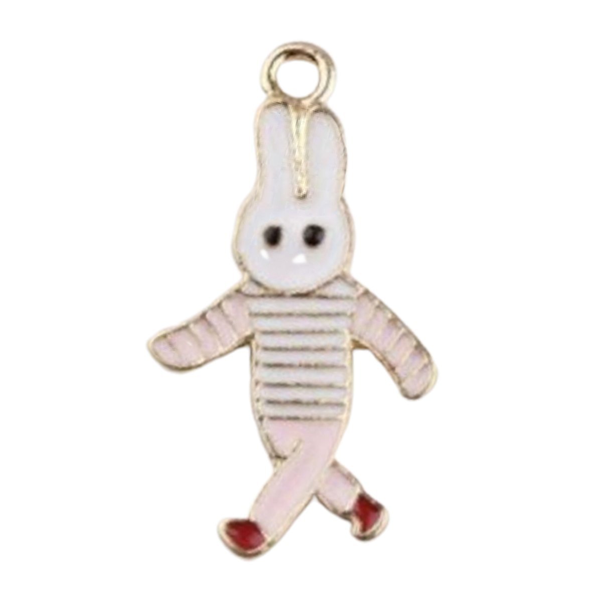 Enamel Rabbit Pendant – Pink/White Clothing, Red Shoes, 19mm, 2pcs