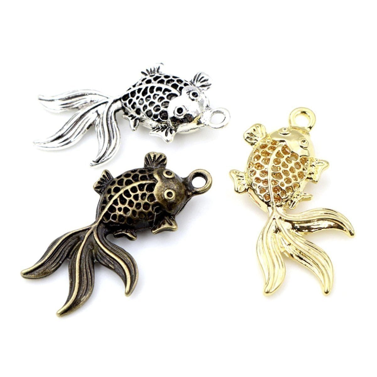 Fish Charms Pendant 2pcs Antique Silver Bronze Gold – Set of 3 (All Colours)