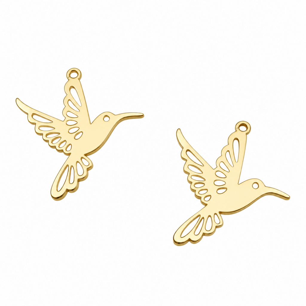 2pcs Hummingbird Charm 25x28mm Gold