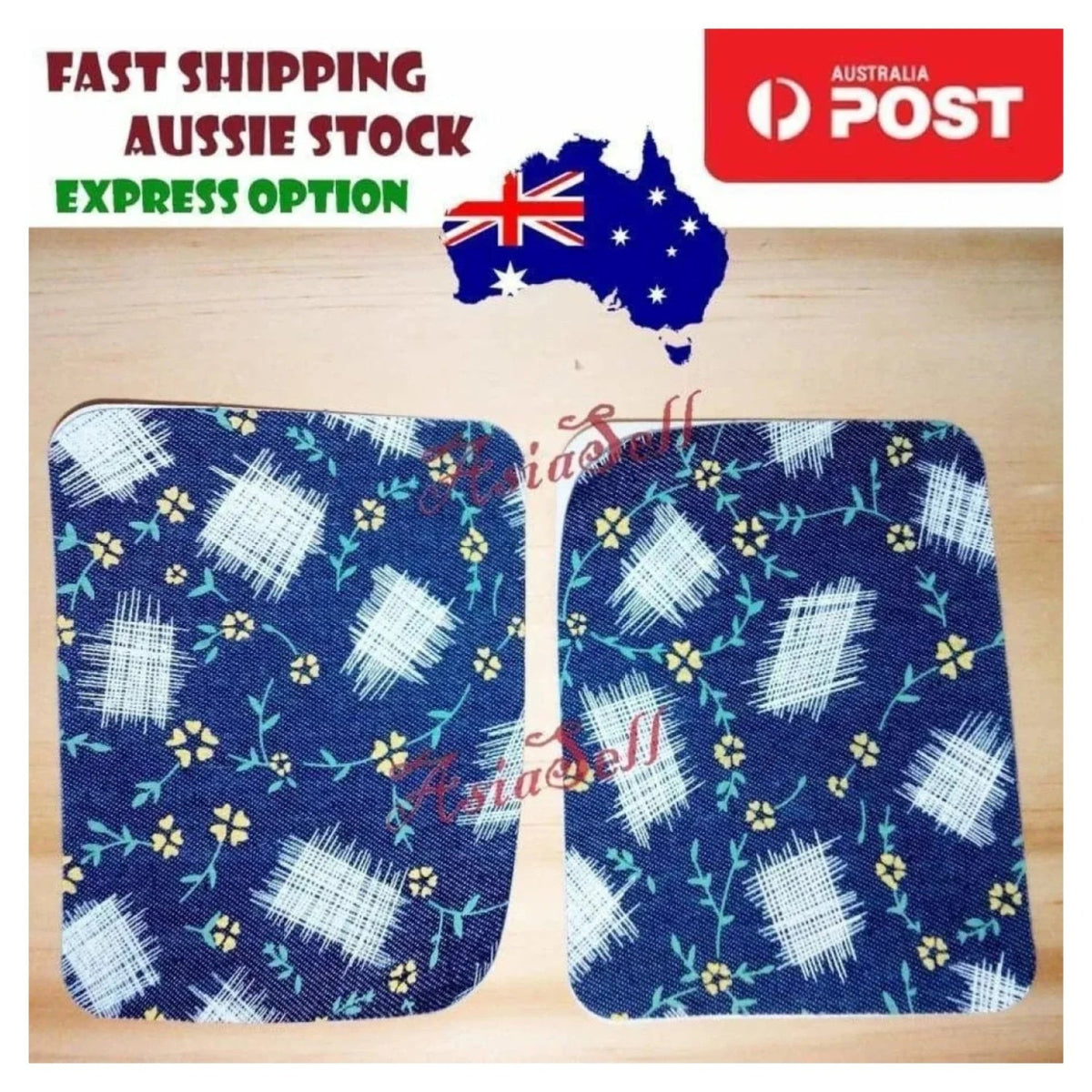 2pcs Iron-on Blue Black Patterned Clothing Patch – Flowers