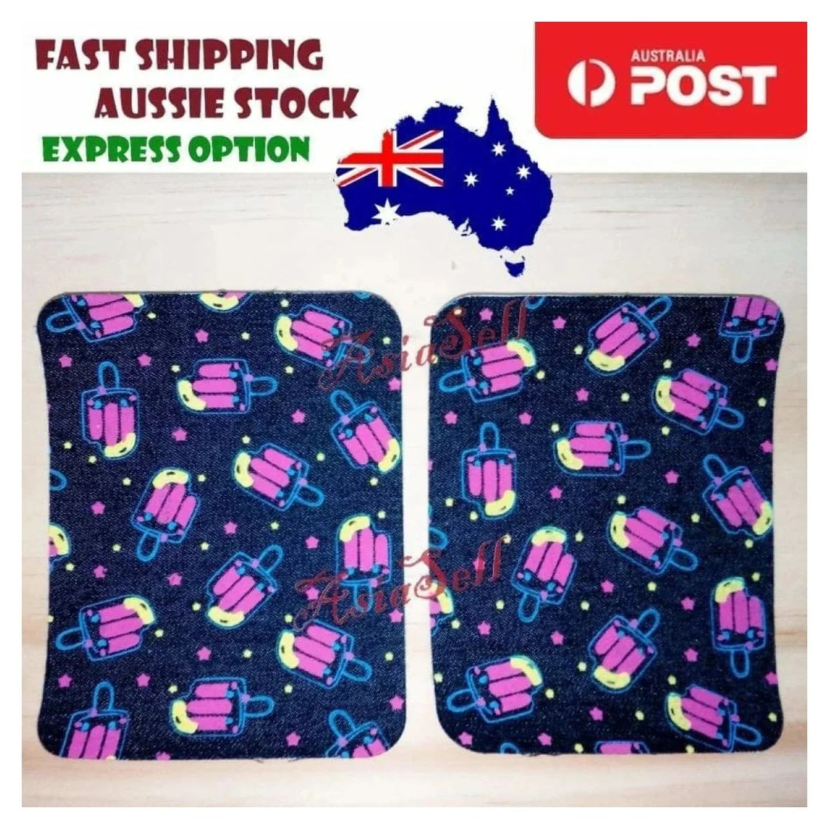 2pcs Iron-on Blue Black Patterned Clothing Patch – Icecream