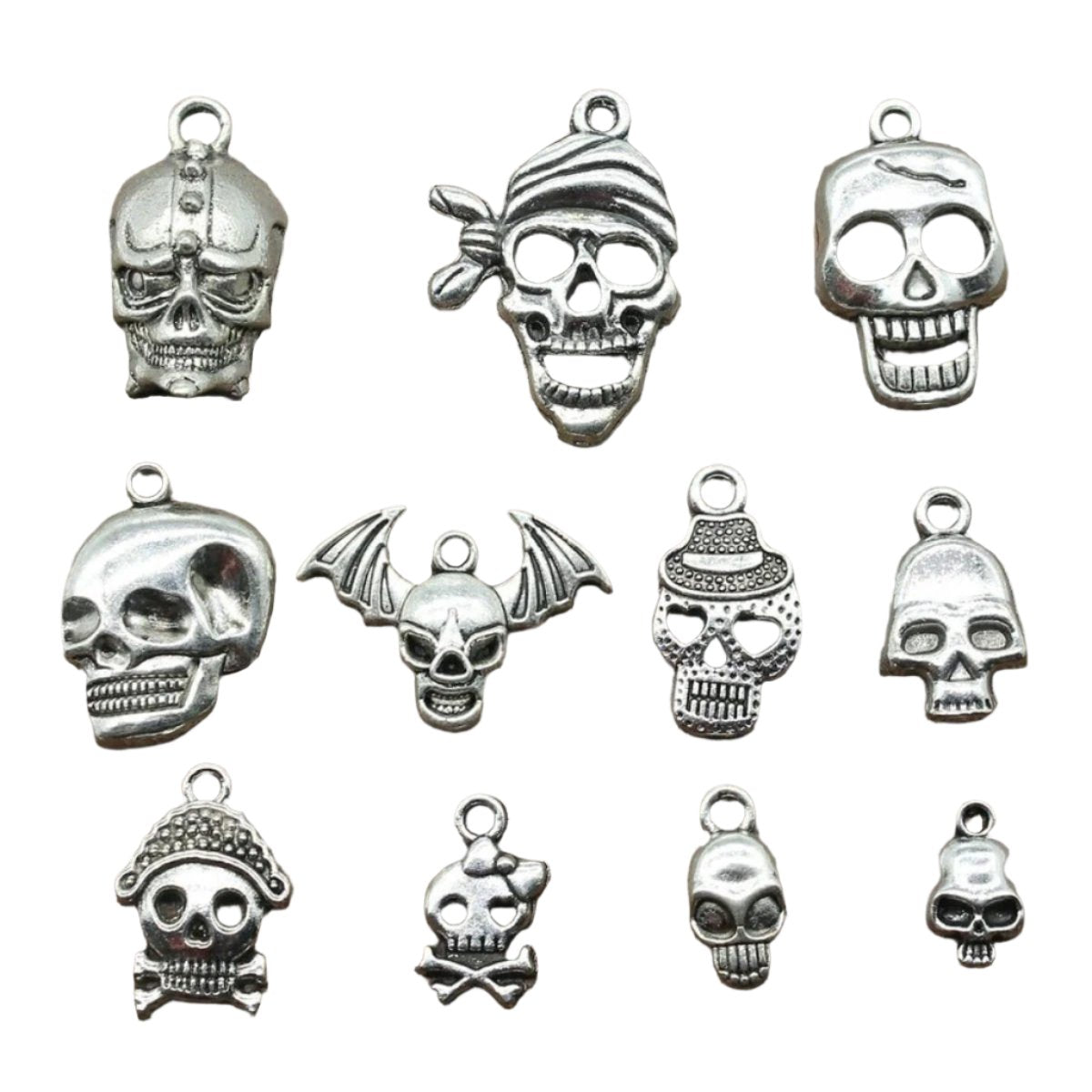 Skull Charms Antique Silver Colour – 2pcs Mixed Sizes