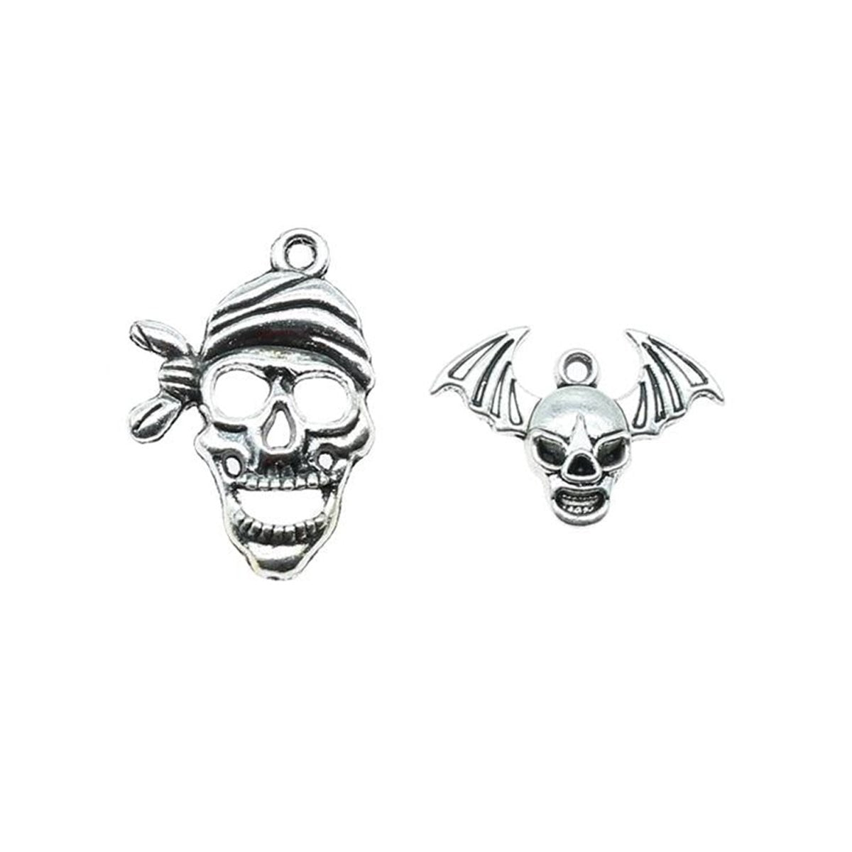 Skull Charms Antique Silver Colour – 2pcs Mixed Sizes – Mixed