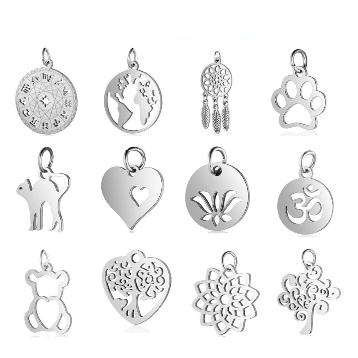 2pcs Stainless Steel Charms Om Dog Paw Cat Elephant Teddy Lotus Heart