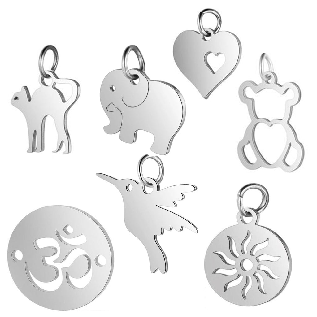 2pcs Stainless Steel Charms Om Dog Paw Cat Elephant Teddy Lotus Heart