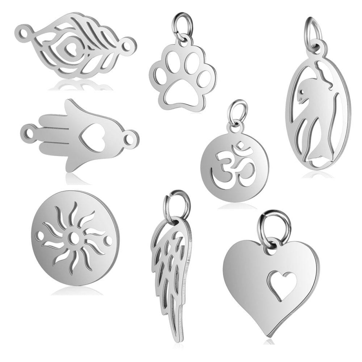 2pcs Stainless Steel Charms Om Dog Paw Cat Elephant Teddy Lotus Heart
