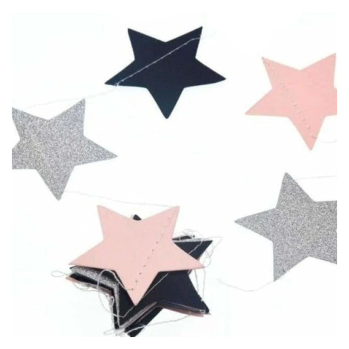 2 x 2m Black Pink Silver Stars Garland