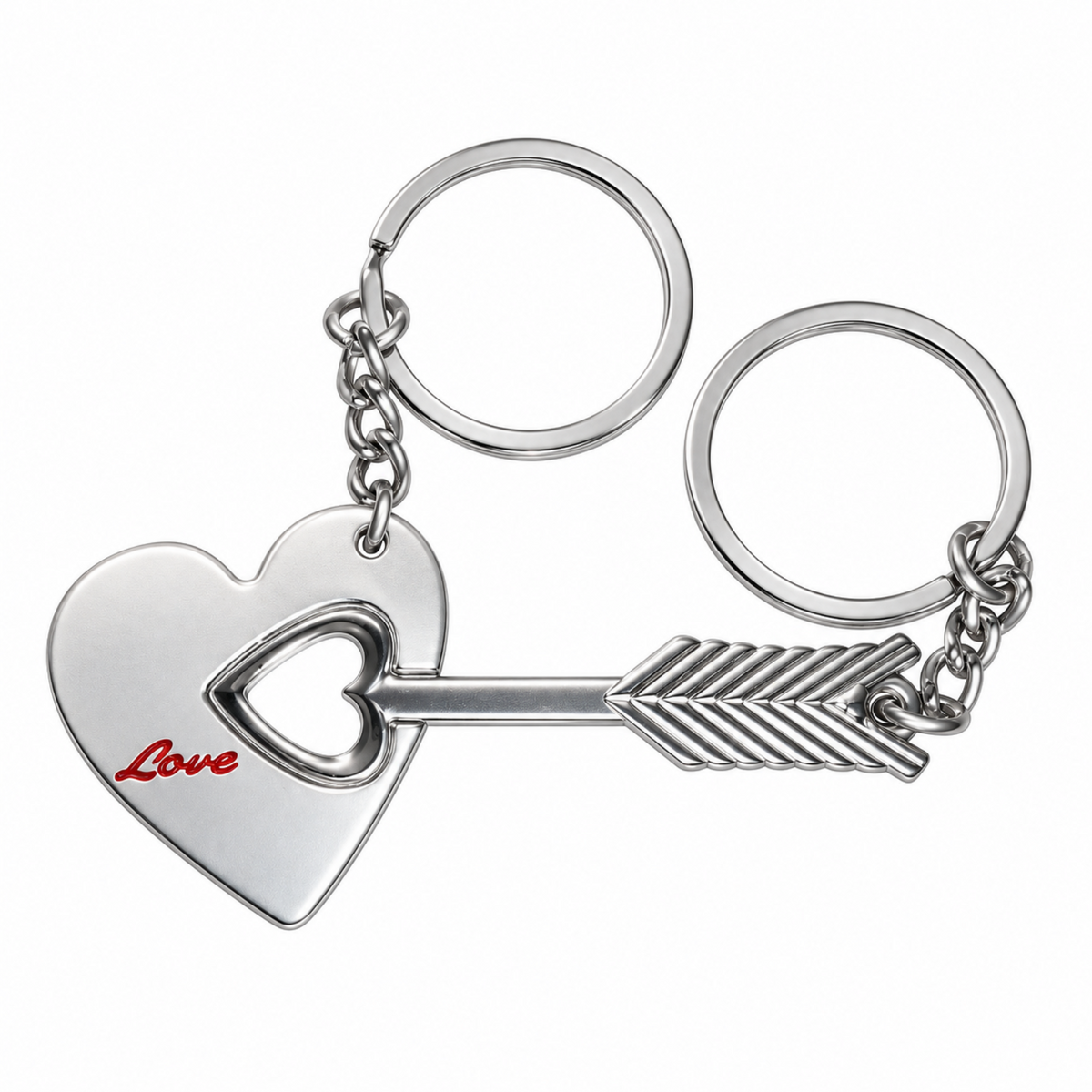 30mm Couples Arrow Heart Key Chains Silver Pair