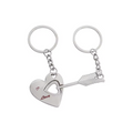 30mm Pair Key Chains Silver Colour Arrow Love Heart Keyrings – Pair of silver keychains with heart and arrow design on a white background