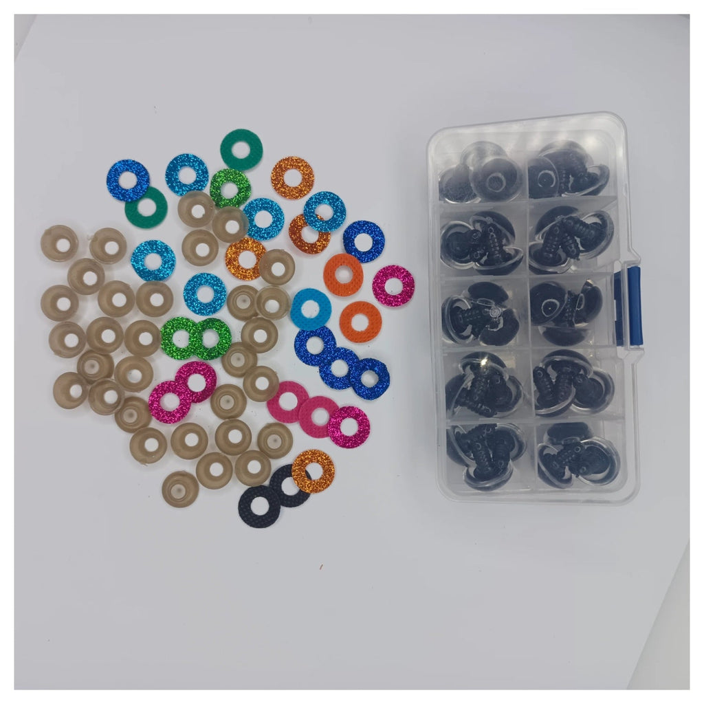 30pcs 18mm Glitter Coloured Safety Screw Eyes with Backings