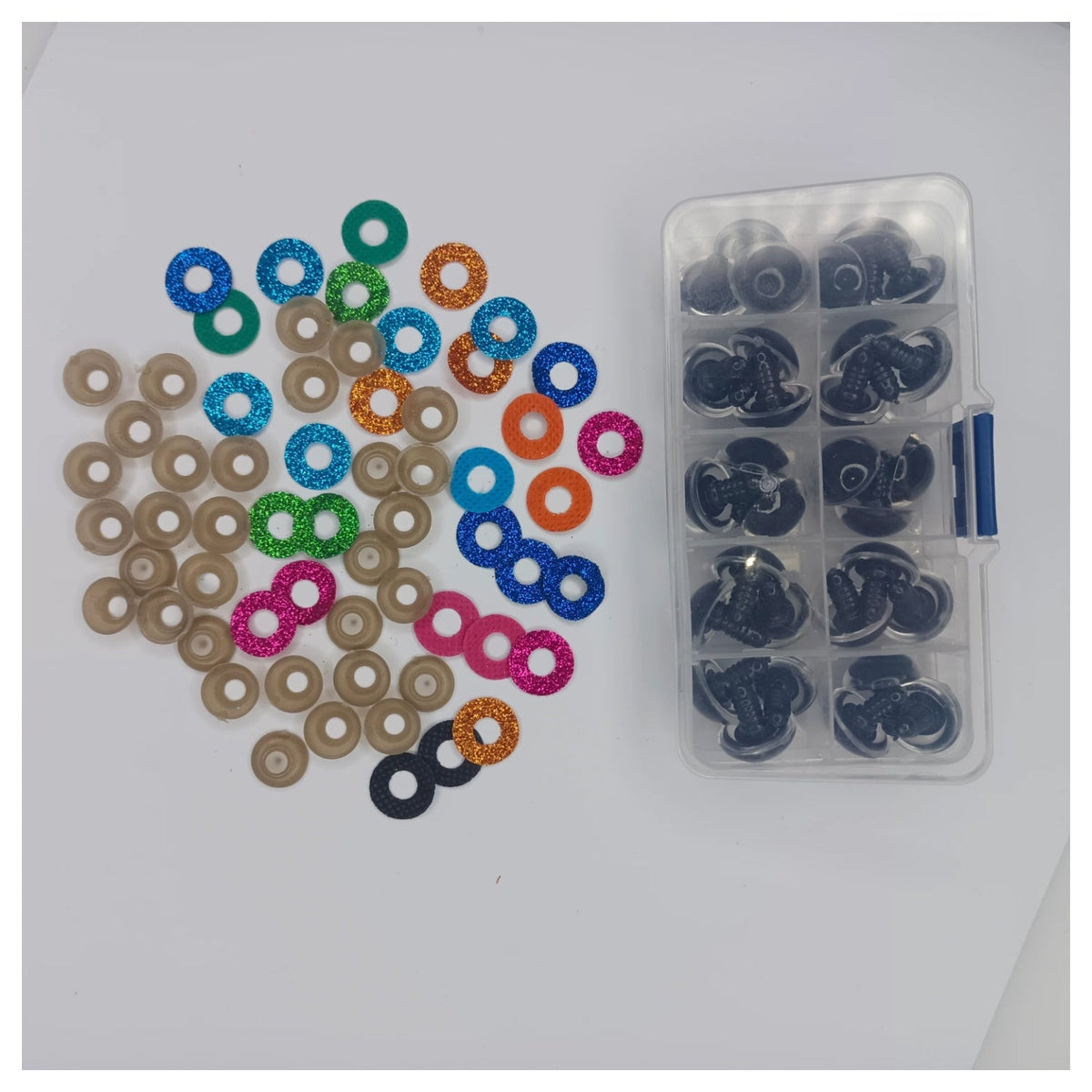 30pcs 18mm Glitter Coloured Safety Screw Eyes with Backings
