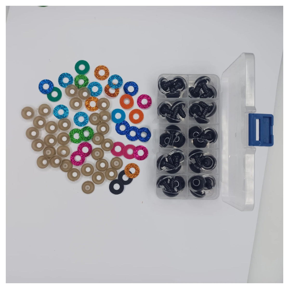 30pcs 18mm Glitter Coloured Safety Screw Eyes with Backings